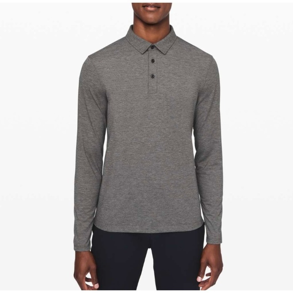Lululemon Evolution Long Sleeve Polo Shirt in Heathered Black Grey sz M